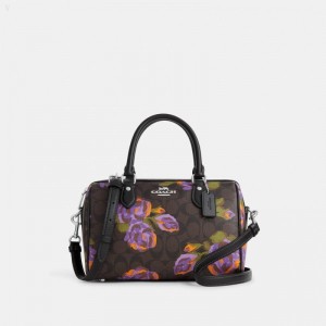Coach Rowan Satchel In Signature Canvas With Rose Print - Women's Satchel Bags - Brown / Iris Multicolor | RCVR1880