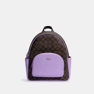 Coach Court Backpack In Signature Canvas - Women's Backpacks - Brown / Iris | PJWJ2699