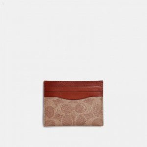 Coach Card Case In Signature Canvas - Men's Wallets - Brown / Rust | OZJO0037