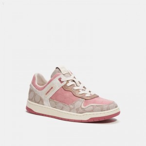 Coach C201 Low Top Sneaker In Signature - Women's Sneakers - Bubblegum / Stone | FGKX3242
