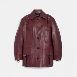 Coach Leather Jacket - Men's Jackets - Burgundy | XBOV2128