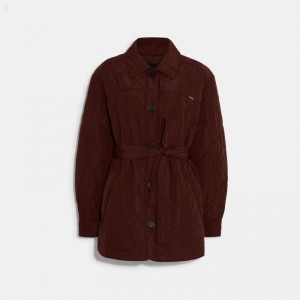 Coach Quilted Shacket - Women's Coats - Burgundy | WWUW4188
