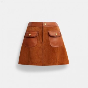 Coach Braided Suede Mini Skirt - Women's Skirts - Burnished Amber | ETEH5078