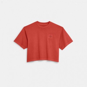 Coach Garment Dye Cropped T Shirt - Women's T Shirts - Burnt Sienna. | NISQ3072