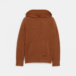 Coach Knitted Hoodie - Men's Hoodie - Camel Dark Brown | UJVZ0389