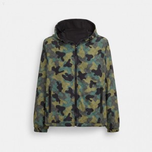 Coach Reversible Full Zip Windbreaker - Men's Coats - Camo / Black | BSWA1765