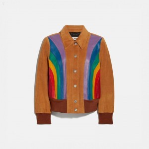 Coach Rainbow Blouson Jacket - Women's Jackets - Canyon | RGMB1962