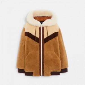 Coach Shearling Ski Hoodie - Women's Hoodie - Caramel Multicolor | UYOB6982