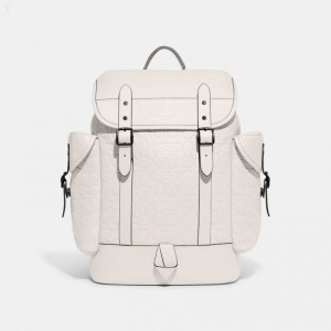 Coach Hitch Backpack In Signature Leather - Men's Backpacks - Chalk | GBRK9317