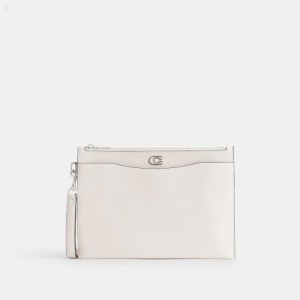 Coach Pouch Wristlet In Crossgrain Leather With Signature Canvas Interior - Men's Bags - Chalk | MIIU5142