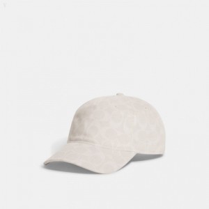 Coach Signature Denim Baseball Hat - Men's Hats - Chalk | KGBJ2301