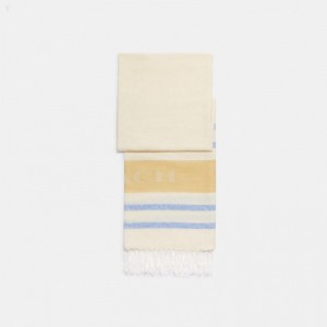 Coach Striped Pareo - Women's Scarves - Chalk Multicolor | VDWQ7962