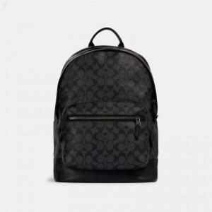 Coach West Backpack In Signature Canvas - Men's Backpacks - Charcoal Black | MPES6249