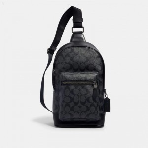 Coach West Pack In Signature Canvas - Men's Crossbody Bags - Charcoal Black | GCQA2931