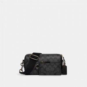 Coach Axel Crossbody In Signature Canvas - Men's Crossbody Bags - Charcoal | VMSF5217