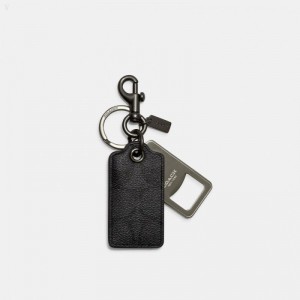 Coach Bottle Opener Key Fob In Signature Canvas - Men's Accessories - Charcoal | OZSQ1628