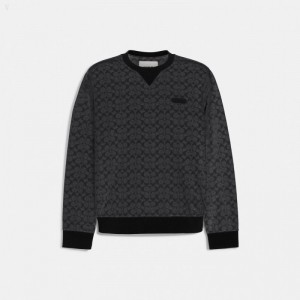 Coach Essential Crewneck In Signature - Men's Tops - Charcoal | QNOI4203