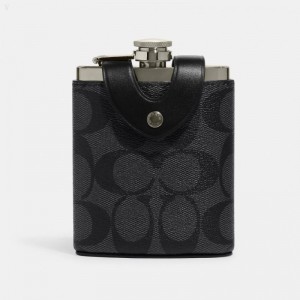 Coach Flask In Signature Canvas - Men's Accessories - Charcoal | IBMJ6926