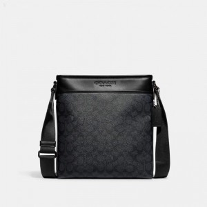 Coach Gotham Slim Crossbody In Signature Canvas - Men's Crossbody Bags - Charcoal | CNKD3402