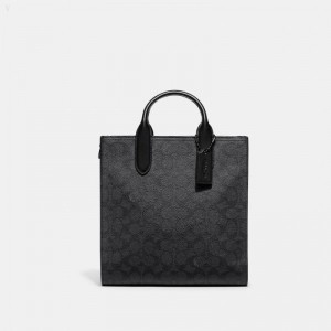 Coach Gotham Tall Tote 24 In Signature Canvas - Men's Tote Bags - Charcoal | FVQP7991