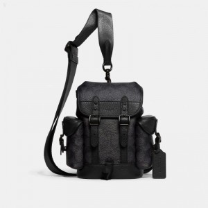 Coach Hitch Backpack 13 In Signature Canvas - Men's Backpacks - Charcoal | KMON4937