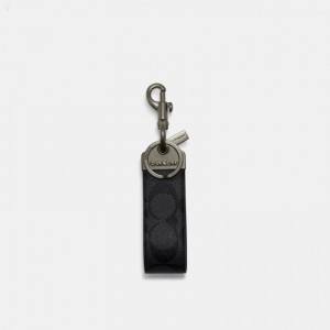 Coach Loop Key Fob In Signature Canvas - Men's Accessories - Charcoal | CJBB8304