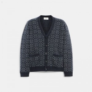 Coach Signature Cardigan - Men's Coats - Charcoal | RNQX6162