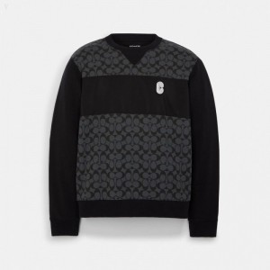 Coach Signature Crewneck Sweatshirt - Men's Sweatshirt - Charcoal | AOVI9091
