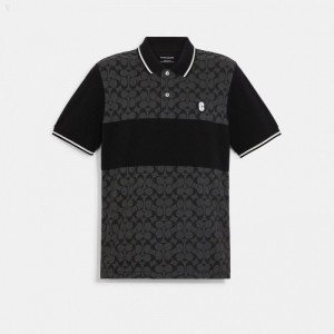 Coach Signature Polo - Men's Tops - Charcoal | QCKG8027