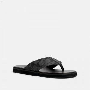 Coach Flip Flop In Signature Canvas - Men's Flip Flops - Charcoal Multicolor | HLNW4059