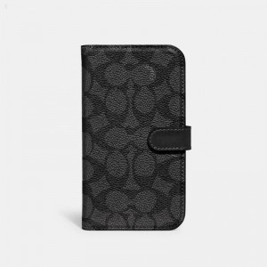 Coach Iphone 14 Pro Max Folio In Signature Canvas - Women's Accessories - Charcoal | WZPJ5255