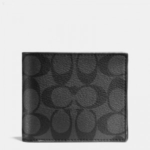 Coach 3 In 1 Wallet In Signature Canvas - Men's Wallets - Charcoal / Black | XGMA9444