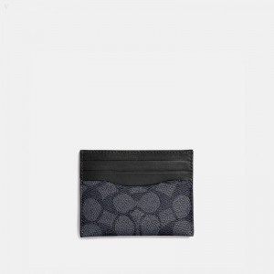 Coach Card Case In Signature Canvas - Men's Wallets - Charcoal / Black | QLPE1624