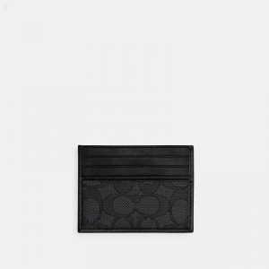 Coach Card Case In Signature Jacquard - Men's Wallets - Charcoal / Black | HSQD1844