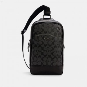 Coach Graham Pack In Signature Canvas - Men's Crossbody Bags - Charcoal / Black | KNOE0214
