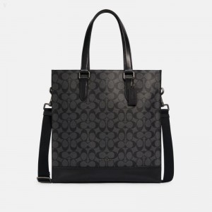 Coach Graham Structured Tote In Signature Canvas - Men's Tote Bags - Charcoal / Black | IEAO2529