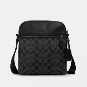 Coach Houston Flight Bag In Signature Canvas - Men's Crossbody Bags - Charcoal / Black | IOHC2179