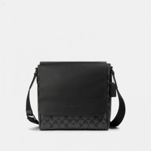 Coach Houston Map Bag In Signature Canvas - Men's Crossbody Bags - Charcoal / Black | VGJZ3991