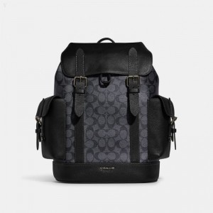 Coach Hudson Backpack In Signature Canvas - Men's Backpacks - Charcoal / Black | NPYE7959