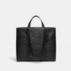 Coach Hudson Double Handle Tote In Signature Canvas - Men's Tote Bags - Charcoal / Black | GELO7617
