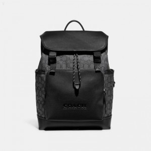 Coach League Flap Backpack In Signature Jacquard - Men's Backpacks - Charcoal / Black | NPEU9068