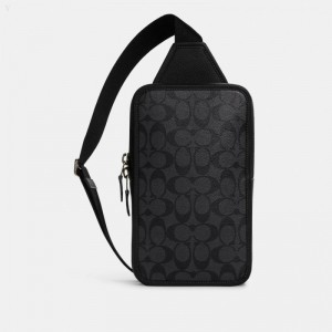 Coach Sullivan Pack In Signature Canvas - Men's Crossbody Bags - Charcoal / Black | NPCR1358