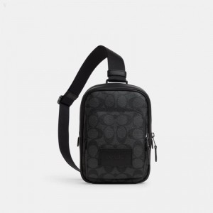 Coach Track Pack 14 In Signature Canvas - Men's Crossbody Bags - Charcoal / Black | NWHK9348