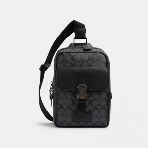 Coach Track Pack In Signature Canvas - Men's Crossbody Bags - Charcoal / Black | TTLO2420