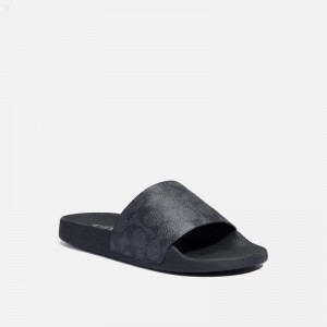 Coach COACH | Udele Sport Slide In Signature Canvas - Women's Sandals - Charcoal / Black | WQCG5888