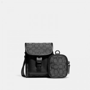 Coach Charter North/South Crossbody With Hybrid Pouch In Signature Jacquard - Women's Accessories - Charcoal / Black | AERU6439