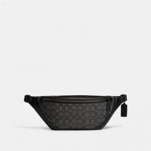 Coach League Belt Bag In Signature Jacquard - Women's Belt Bags - Charcoal / Black | CQZE0149