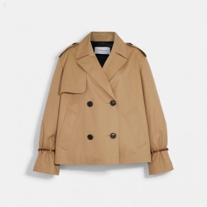 Coach Relaxed Short Trench - Women's Coats - Classic Khaki | WYTN6605