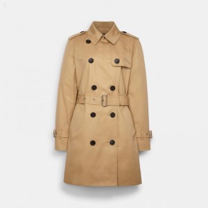 Coach Solid Mid Trench - Women's Coats - Classic Khaki | AFIF5318
