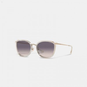 Coach Metal Round Sunglasses - Women's Sunglasses - Clear | PRGP8385